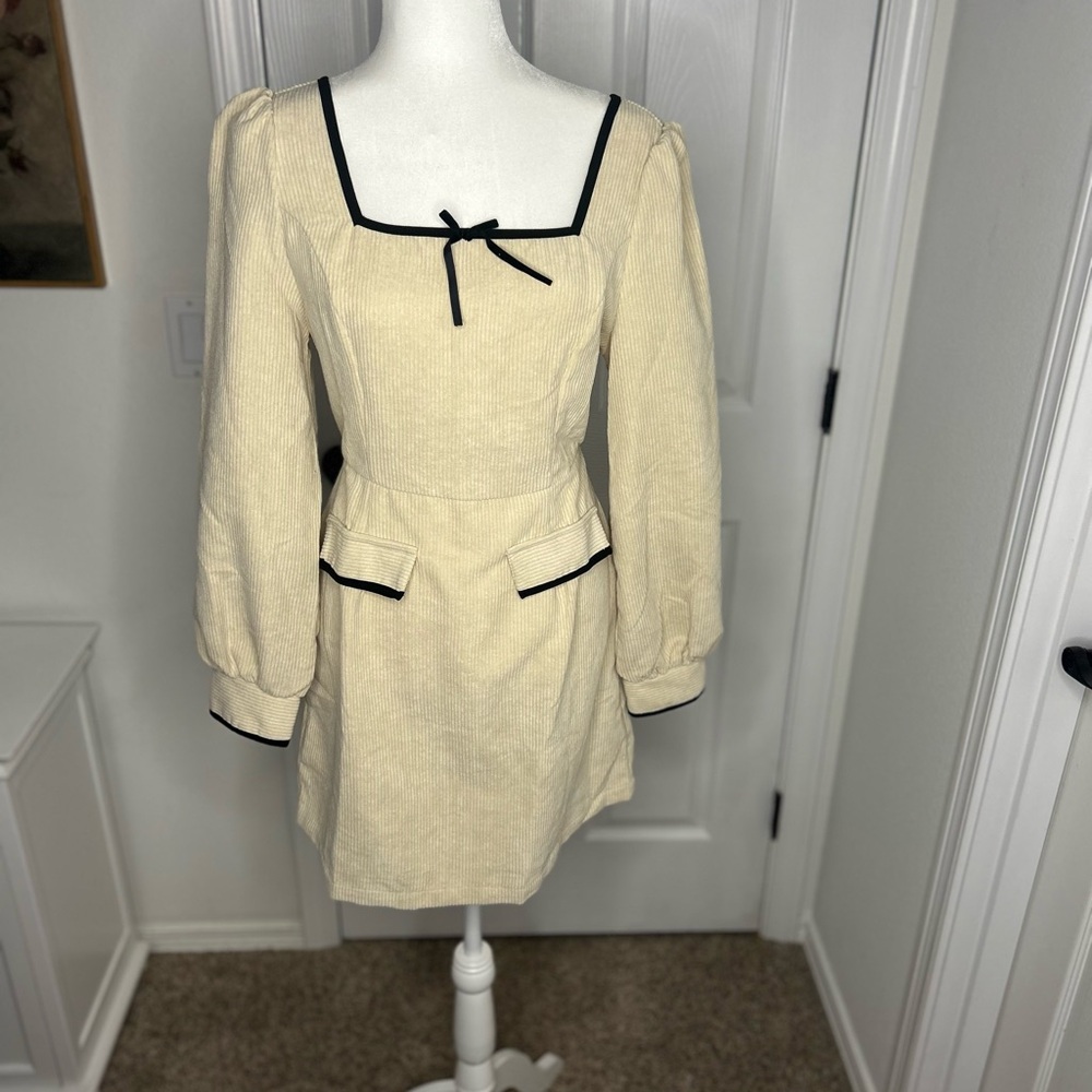 SHEIN Cream Dress with Black Trim